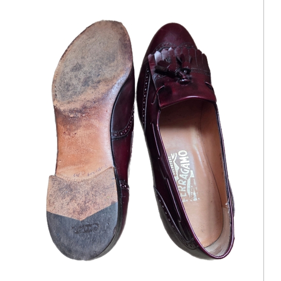 Vintage Salvatore Ferragamo Kiltie Burgundy Tassel Loafers Size 10B - Picture 3 of 7